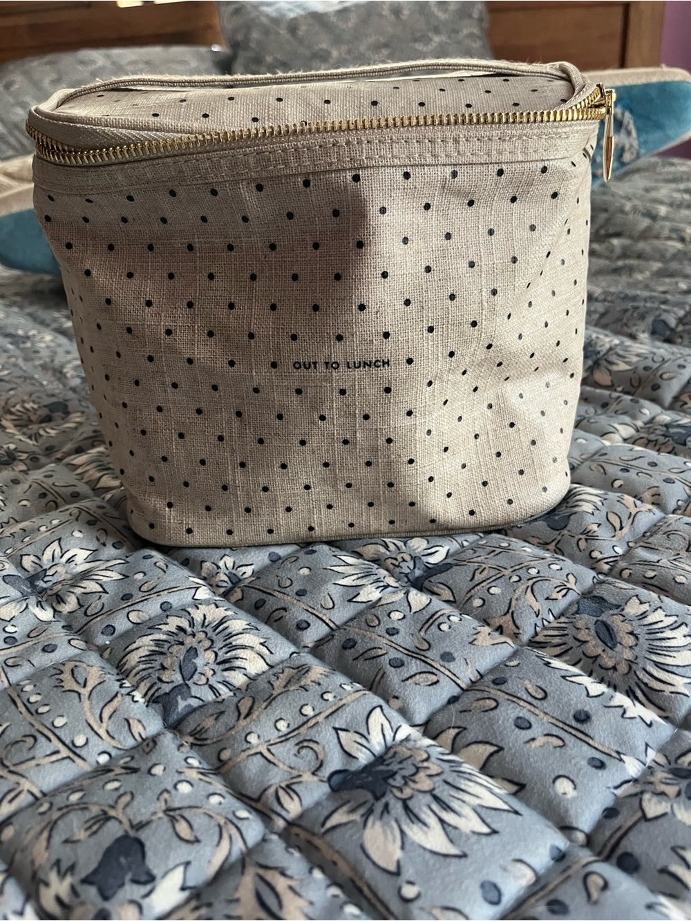 kate spade Cream Canvas Polka Dot Cosmetic Pouch with Gold Zipper